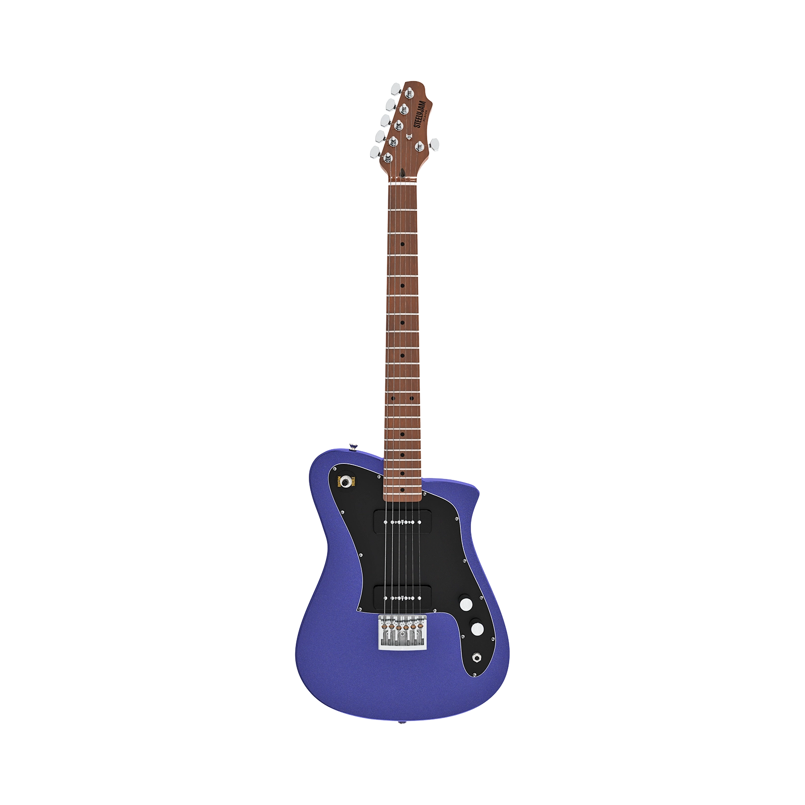 Alpha Player metallic indigo front Schaller bridge catalog - Steelyjam aluminum guitar